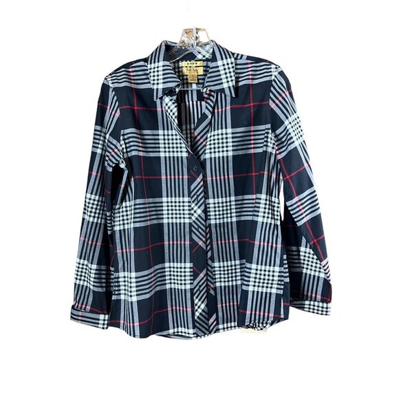 Gold Label Investments Women's Black Plaid Buttoned Down Top - Picture 1 of 6